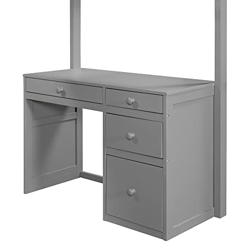 Harper & Bright Designs Full Size Loft Bed with Wardrobe and Desk, Solid Wood, White R4710