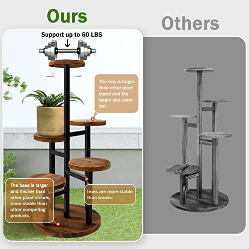 AUGOSTA 5 Tier Plant Stand, Tall Metal Wood Shelf for Indoor Outdoor Garden O47518