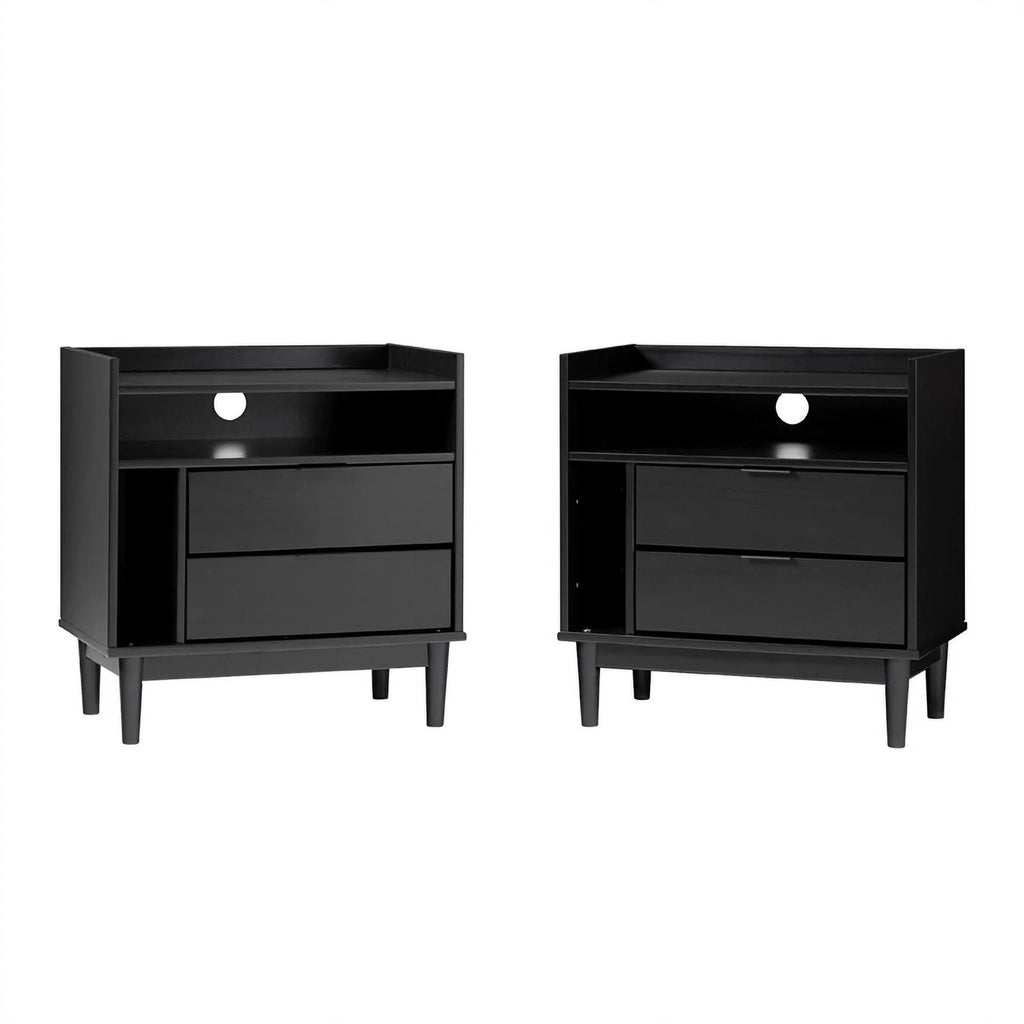Solid Wood 2-Drawer Night Stand with Gallery - 2PK - Black R50874