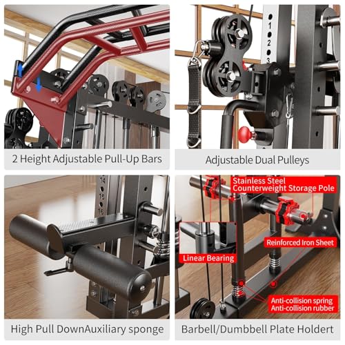Power Cage Smith Machine Power Rack with Cable Crossover for Home Gym X175525