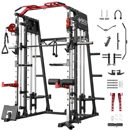 Mikolo Smith Machine 2200lbs Squat Rack with Lat Pulldown & Cable Crossover E219