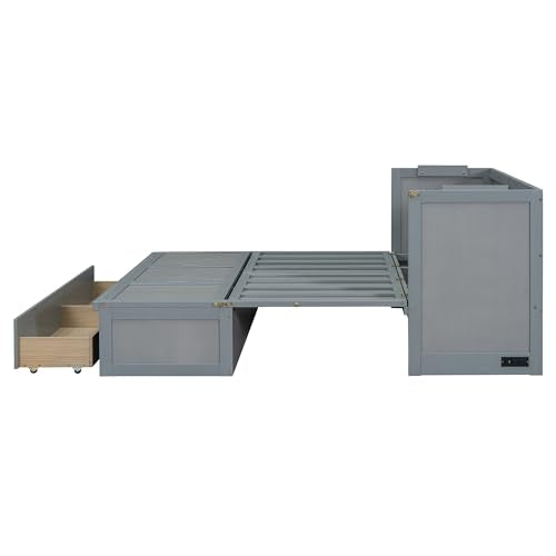 Queen Size Murphy Bed with Drawers and Charging Station, Espresso O1227