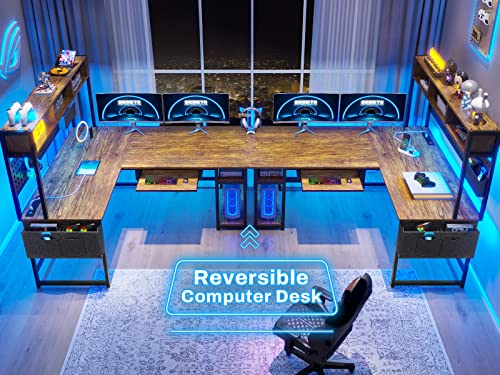 SEDETA L Shaped Gaming Desk with Power Outlet and Pegboard, Black B28201