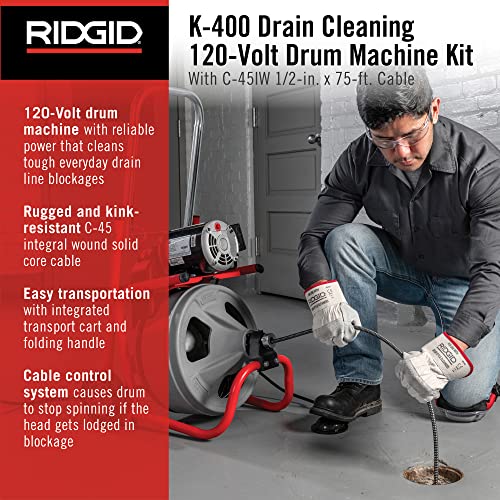 RIDGID K-400 Drain Cleaning Drum Machine Kit with 1/2" x 75' Cable I39446