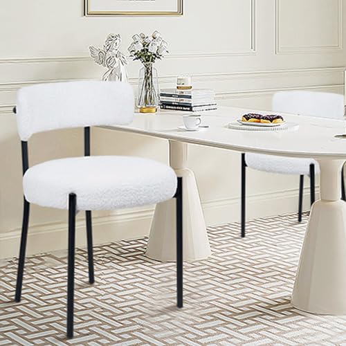 CLATINA White Boucle Dining Chair, Mid-Century Modern Upholstered Chair with Metal Legs R525