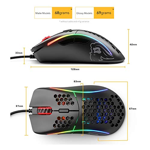 Glorious Model D Wired Gaming Mouse - 68g Honeycomb RGB Ergonomic, Matte White M160012