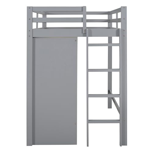 Harper & Bright Designs Twin Size Loft Bed with L-Shaped Desk and Stairs, Solid Wood, White D768