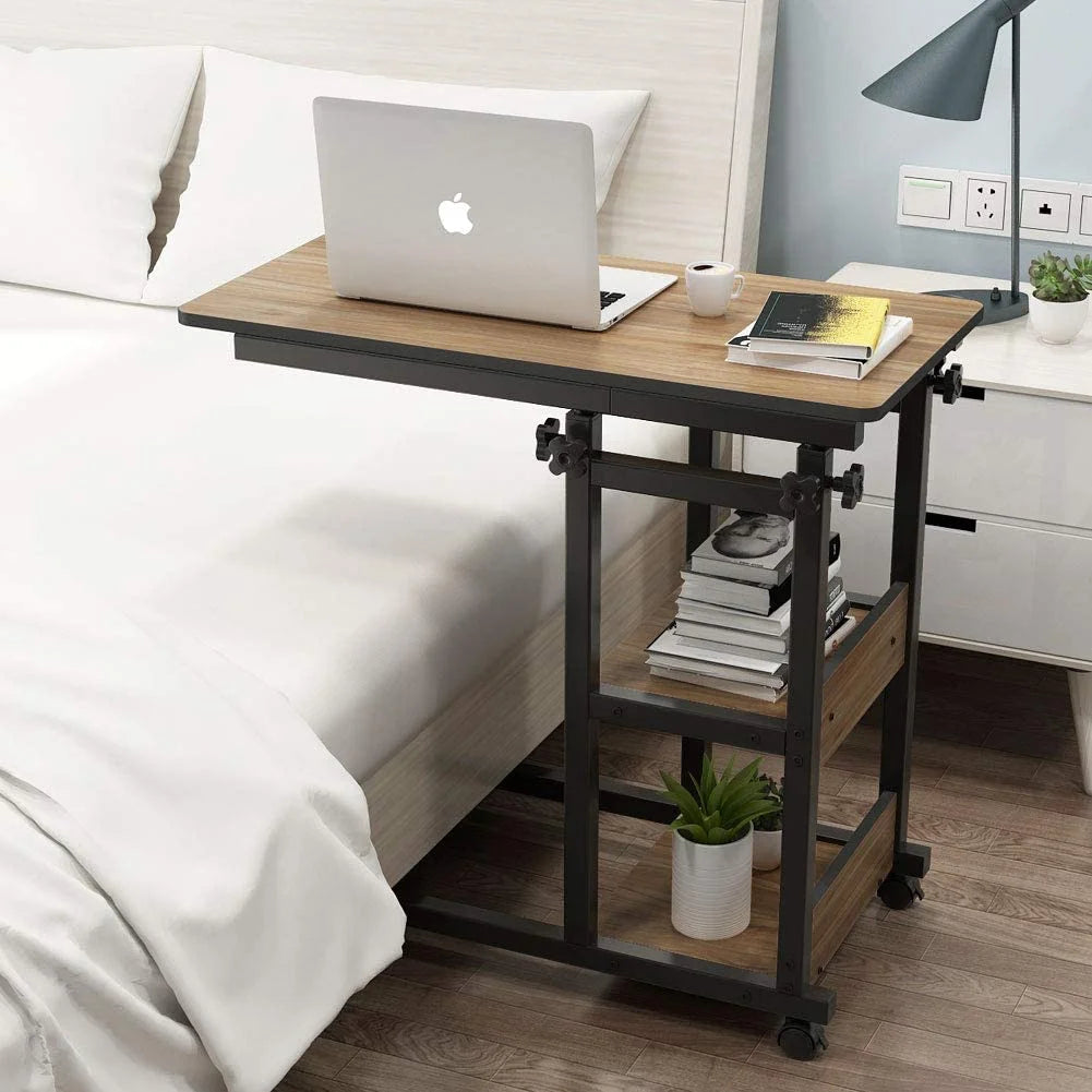TribeSigns Overbed Bedside C Table with Storage Shelves, Mobile Laptop Desk N6631