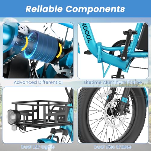 MOONCOOL Electric Trike for Adults, 20" Folding 3-Wheel Ebike, 500W Motor, Removable Battery W50658