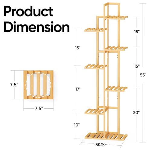 ROSSNY 48 Inch Tall 6-Tier Bamboo Plant Stand for Indoor Plants, Corner Plant Shelf, Natural W935552