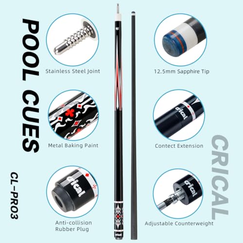 CRICAL Carbon Fiber Pool Cue Stick 58" with 12.5mm Tip J317692