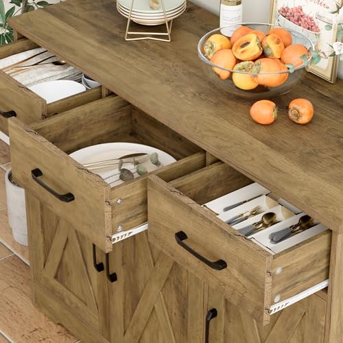 HOSTACK Modern Farmhouse Sideboard Buffet Cabinet with Barn Doors, White U8843