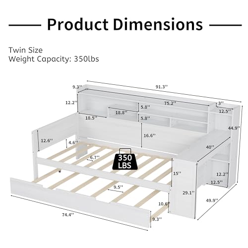 Bellemave Twin Corner Bed Frame with Storage Shelves and Desk, Gray L74206