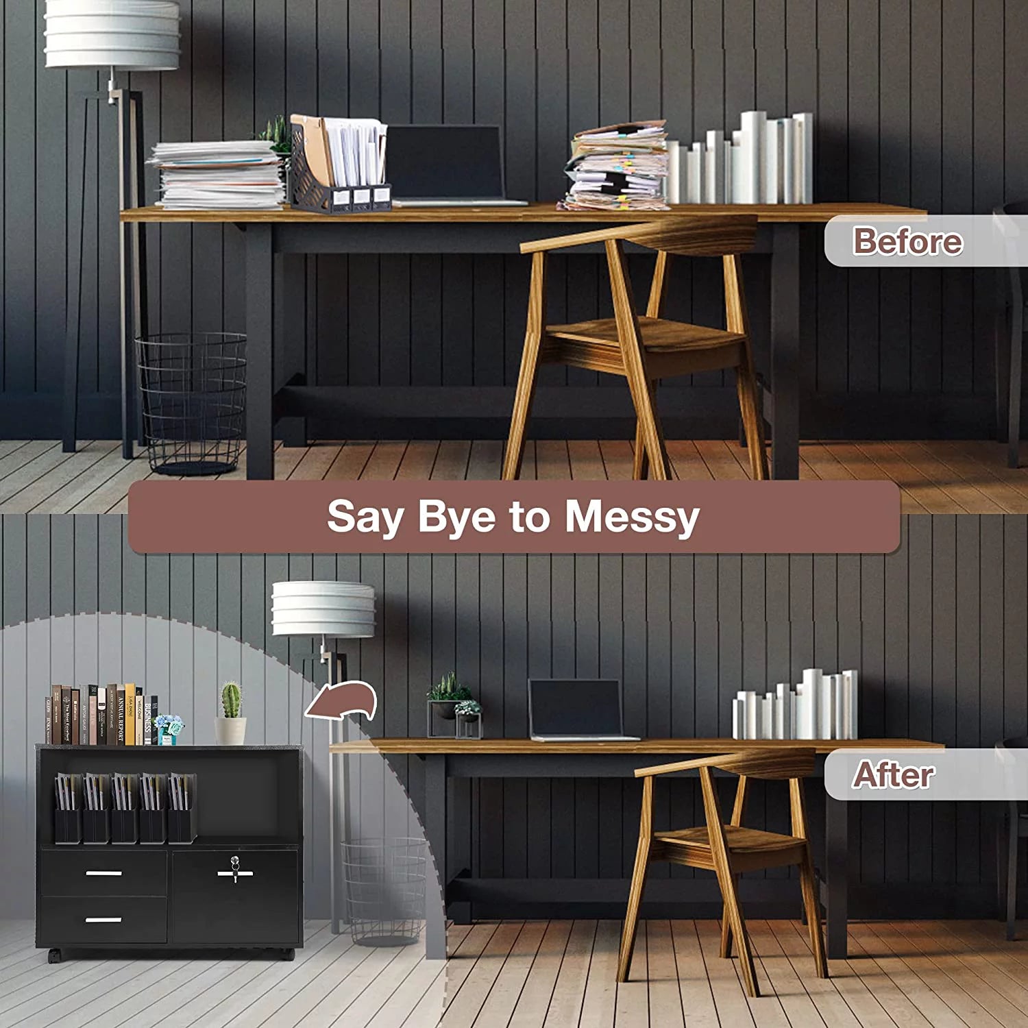 Karmas Product Wood File Cabinet with Lock 3 Drawer Mobile Lateral, Black X3979