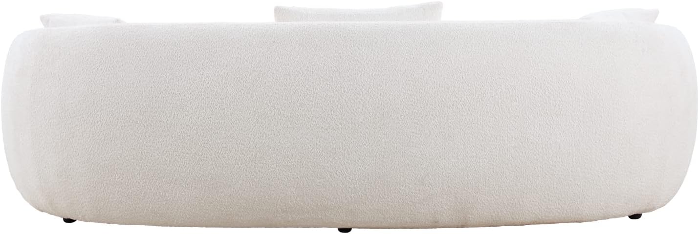 Curved Boucle Upholstered Cloud Couch with 3 Throw Pillows, Beige O9888