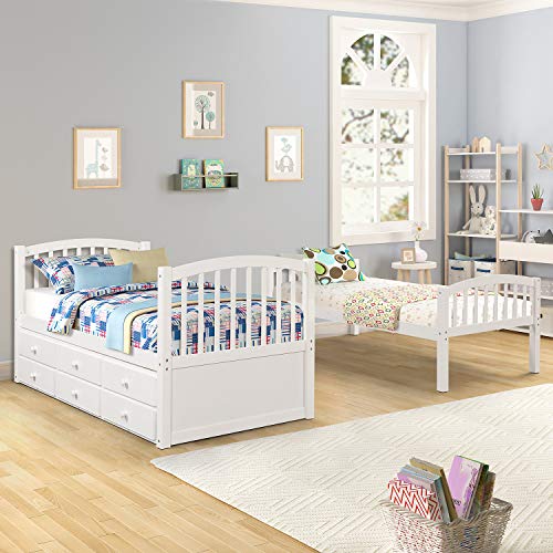 Harper & Bright Designs Twin Over Twin Bunk Bed with Storage Drawers, Solid Wood, Espresso P440327