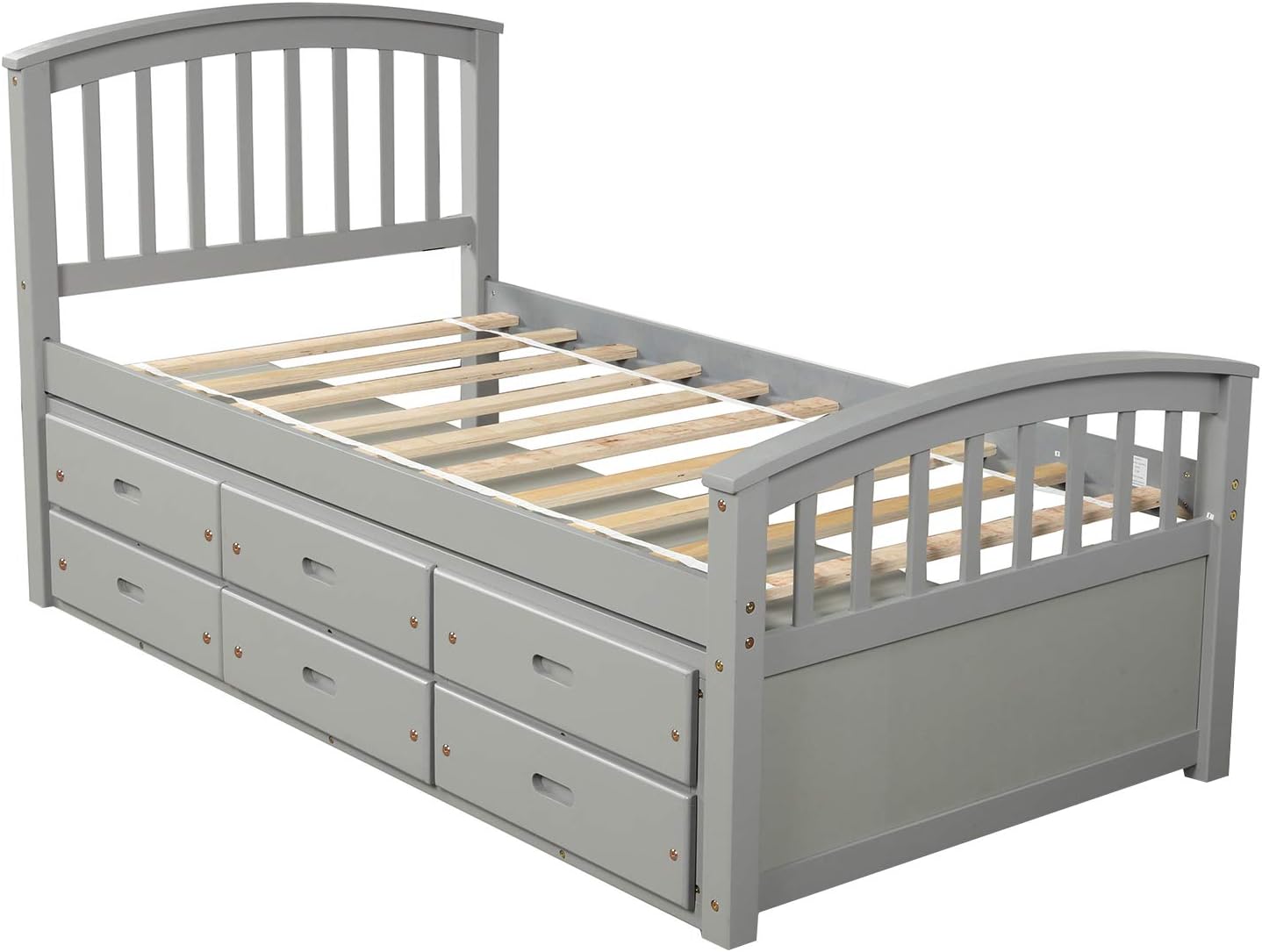 Twin Size Platform Storage Bed Solid Wood with 6 Drawers, Gray V756792