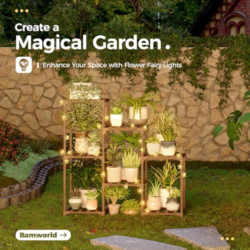 Bamworld Plant Stand Indoor Outdoor Wood Plant Rack 3 Tier Ladder D51744
