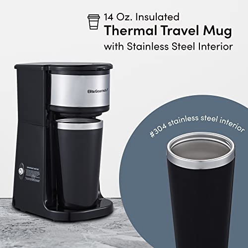 Elite Gourmet EHC113 Personal Single-Serve Coffee Maker with Thermal Travel Mug, Black B70143