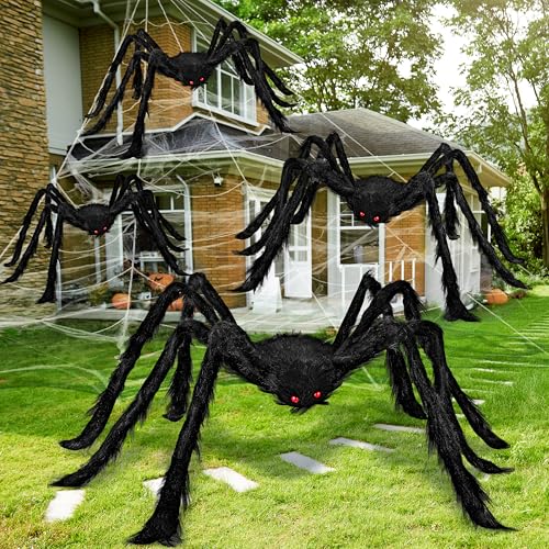 JOYIN 4 Packs Halloween Outdoor Decorations Spider Set, Scary Large Spiders for Halloween Decor Outside, Indoor Party Decor Haunted House Prop, Yard Lawn Garden Decoration, Black (60" 36" 24" 24")