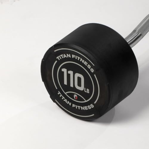 Titan Fitness Rubber Curl Fixed Barbells, Pre-Loaded Weight Bar Y406