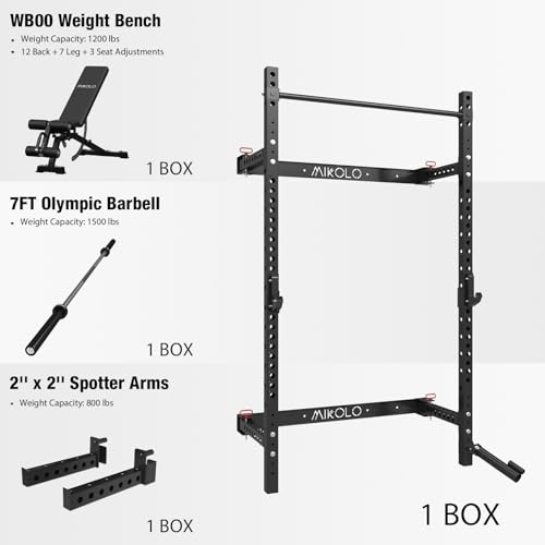 Mikolo 2" x 2" Folding Wall Mounted Squat Rack with Pull Up Bar, 1000 lbs Capacity W88407
