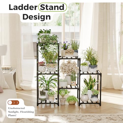 Bamworld Plant Stand Indoor Outdoor Wood Plant Rack 3 Tier Ladder D51744