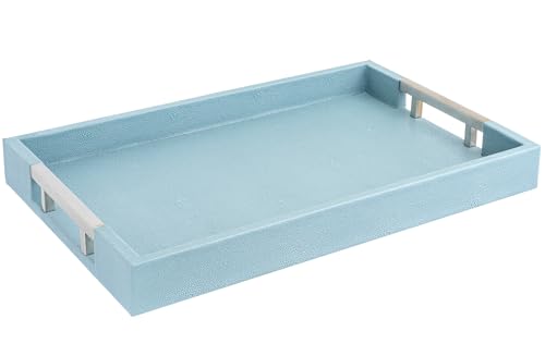 White Marble Faux Leather Decorative Tray with Handles D972626