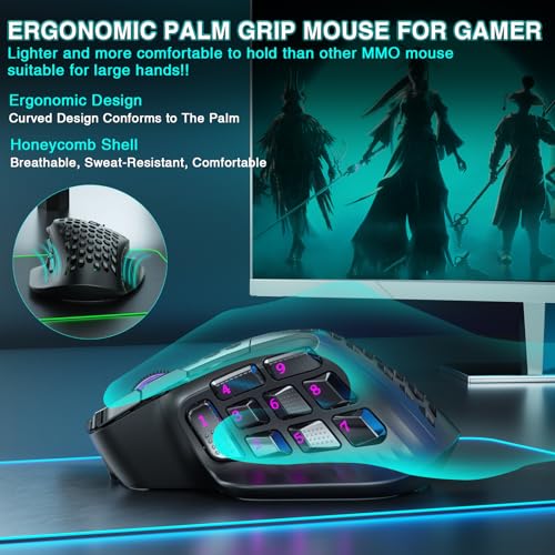 SM809 Pro Wireless MMO Gaming Mouse 24000 DPI Triple Connectivity RGB Black A4613