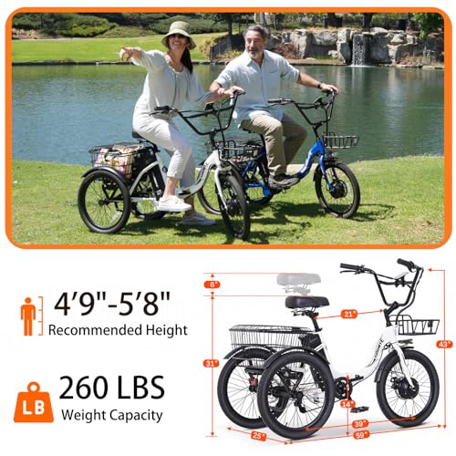 Electric Tricycle 20" Folding 350W Step-Thru for Adults with Removable Battery J2379