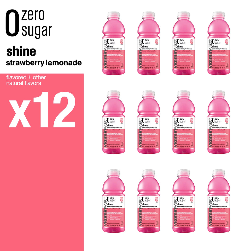 Vitaminwater Zero Sugar Shine Electrolyte Enhanced Water, Strawberry Lemonade, 20 fl oz, 12 Pack V746