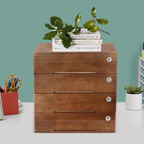 4 Drawers Wood Storage Cabinet with Lockable Drawers, Walnut S9586