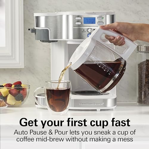 Hamilton Beach 49933 12 Cup Programmable Drip Coffee Maker & Single Serve Machine, Glass Carafe, White A63501