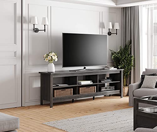 WAMPAT Farmhouse TV Stand for 75 inch TV, Wood Entertainment Center, Brown W838