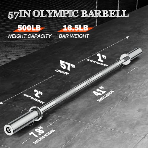 57" Olympic Barbell Bar with 2 Spring Collars for Weight Lifting X157780