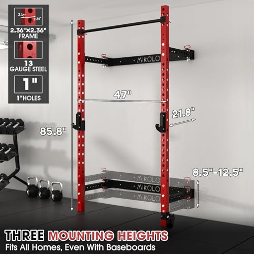 Mikolo 2" x 2" Folding Wall Mounted Squat Rack with Pull Up Bar, 1000 lbs Capacity W88407