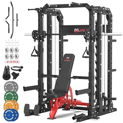 Smith Machine Home Gym with Aluminum Pulley Set - 2000lbs Capacity Power Rack O517
