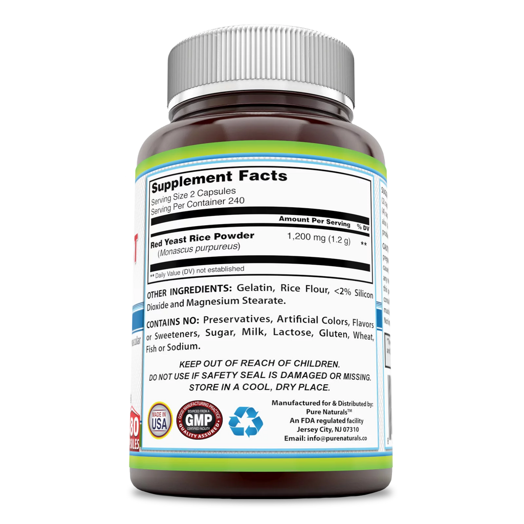 Pure Naturals Red Yeast Rice Supplement 1200mg, 480 Capsules N4009