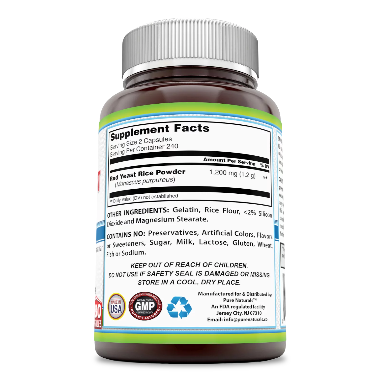 Pure Naturals Red Yeast Rice Supplement 1200mg, 480 Capsules N4009