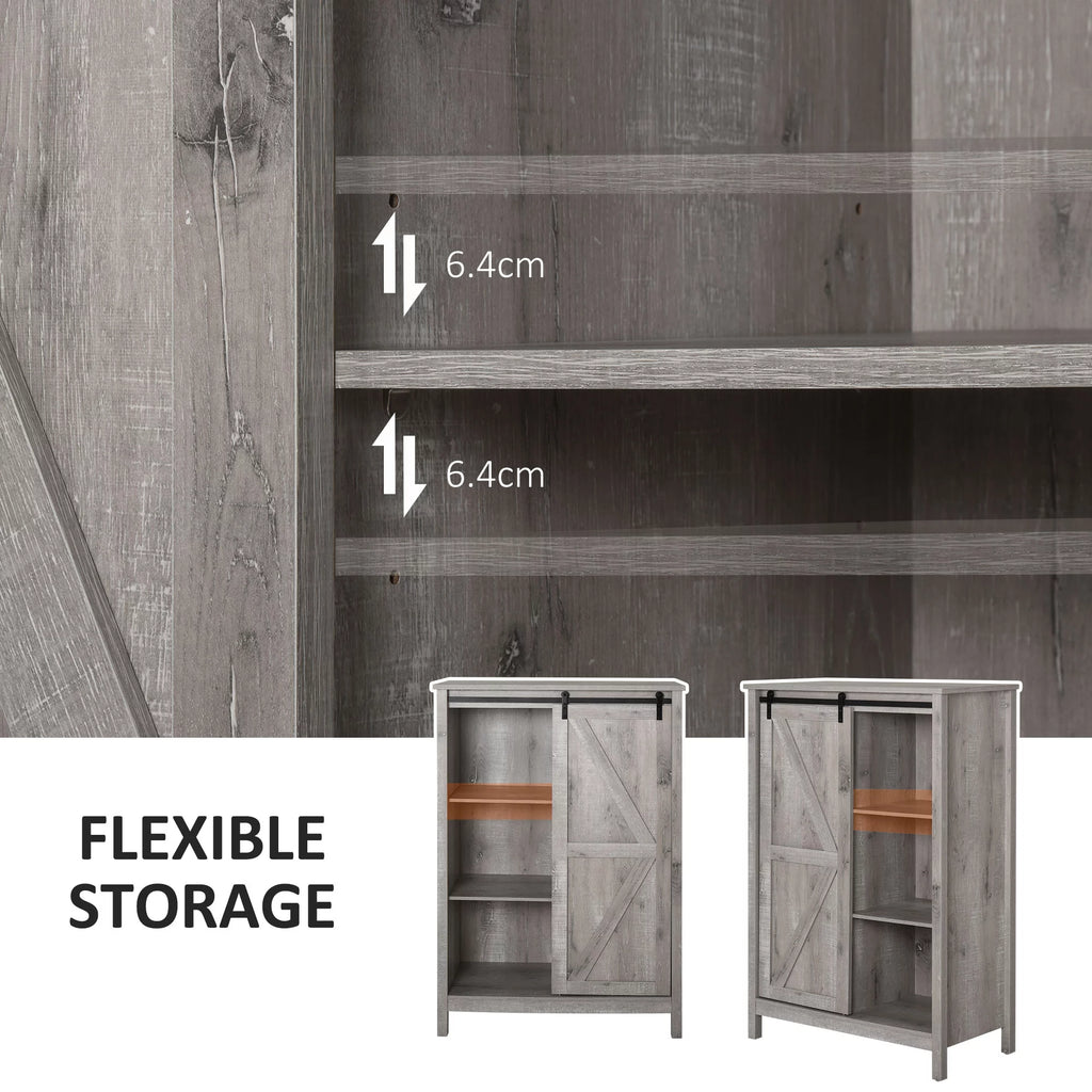 HOMCOM Farmhouse Accent Cabinet with Barn Door, Grey Oak U658117