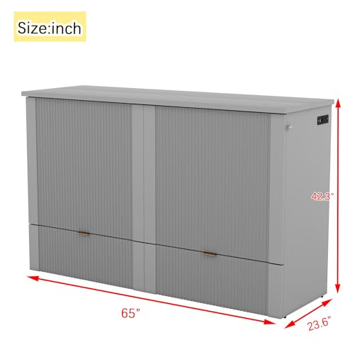 Harper & Bright Designs Queen Murphy Bed Cabinet with USB Charging Station, White D9669