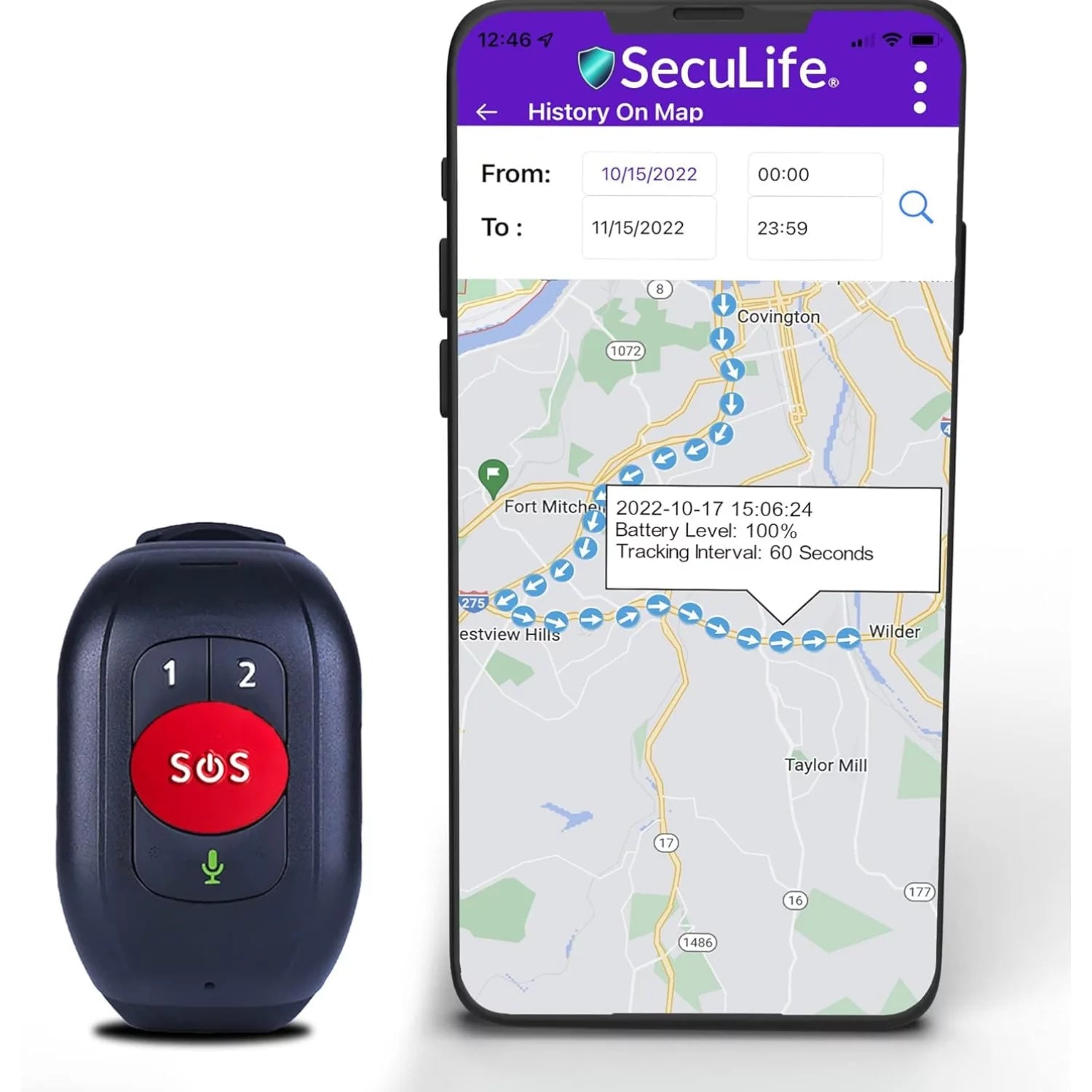 Seculife SOS Wristband GPS Tracker with Fall Alert and 2-Way Calling for Seniors V3735