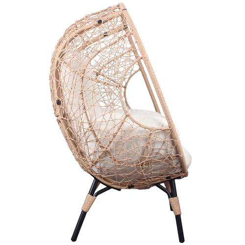 Patio PE Wicker Egg Chair with Rattan Beige Cushion, 2 Pieces P34252