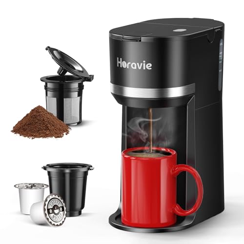 Mini Single Serve Coffee Maker for K Cup & Ground Coffee, Black D139279