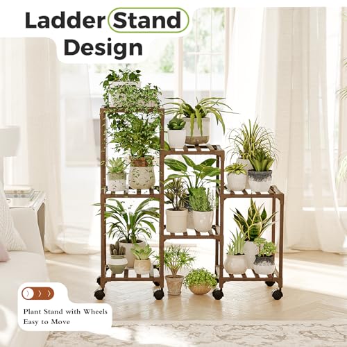 Bamworld Plant Stand Indoor Outdoor Wood Plant Rack 3 Tier Ladder D51744