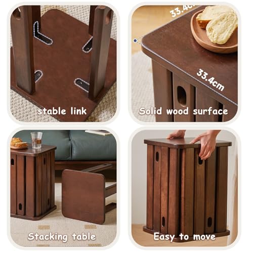 Stackable Stools Set of 4 Round Wooden Nesting Tables for Living Room C8777