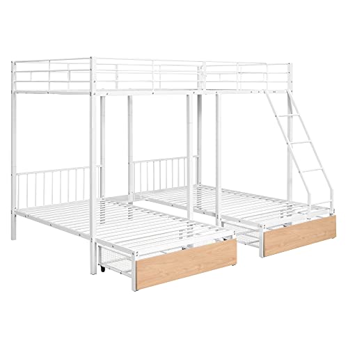 Heavy Duty Triple Bunk Bed for Kids, Twin Over Twin with Guardrails and Ladder, Black K153790