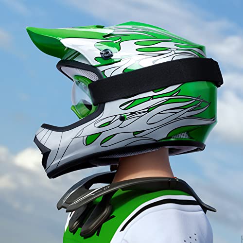 SLMOTO Dot Youth Kids Motocross Offroad Helmet with Goggles and Gloves Blue Skull D851858