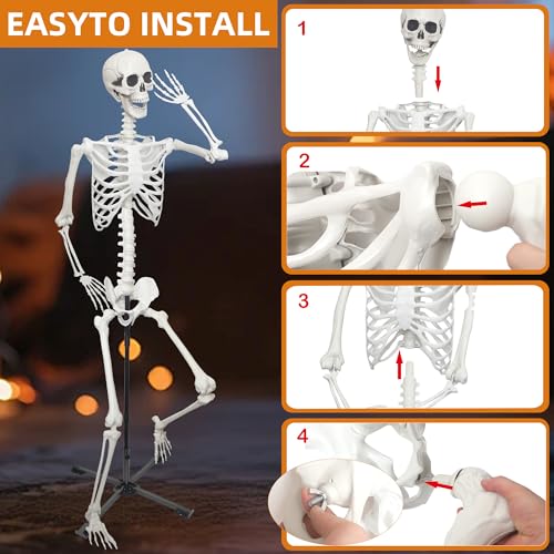 Halloween Skeleton Decoration 5.4ft Realistic Plastic with Movable Joints Gray U13918