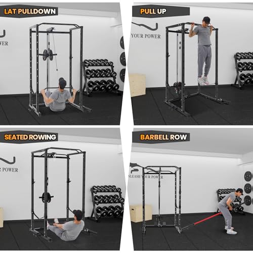 Power Cage with LAT Pulldown and Cable Pulley System for Home Gym N4466